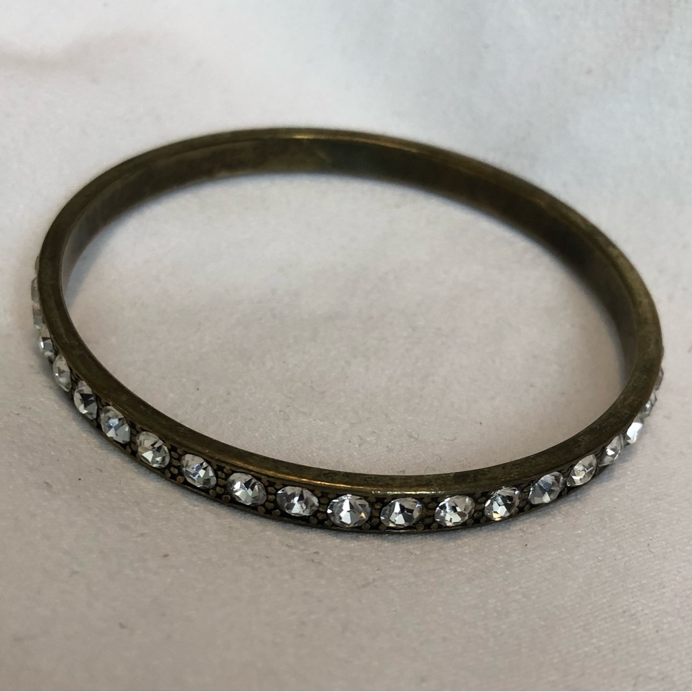 PREMIER DESIGNS - Vintage Rhinestone, Gold Brass Tone,‎ Bangle Bracelet 1/4”.